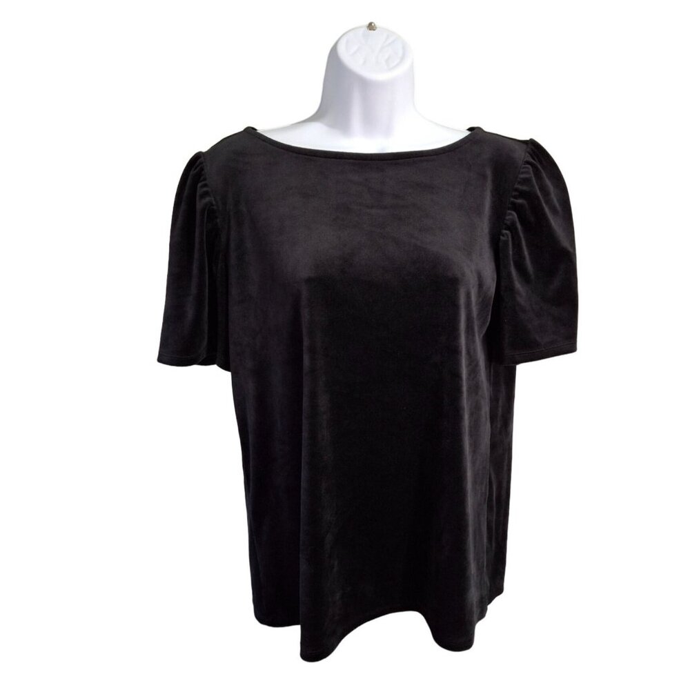 Ann Taylor Loft Women Black Velvet Top M Puff Sleeve Top Gothic Lolita Corpcore